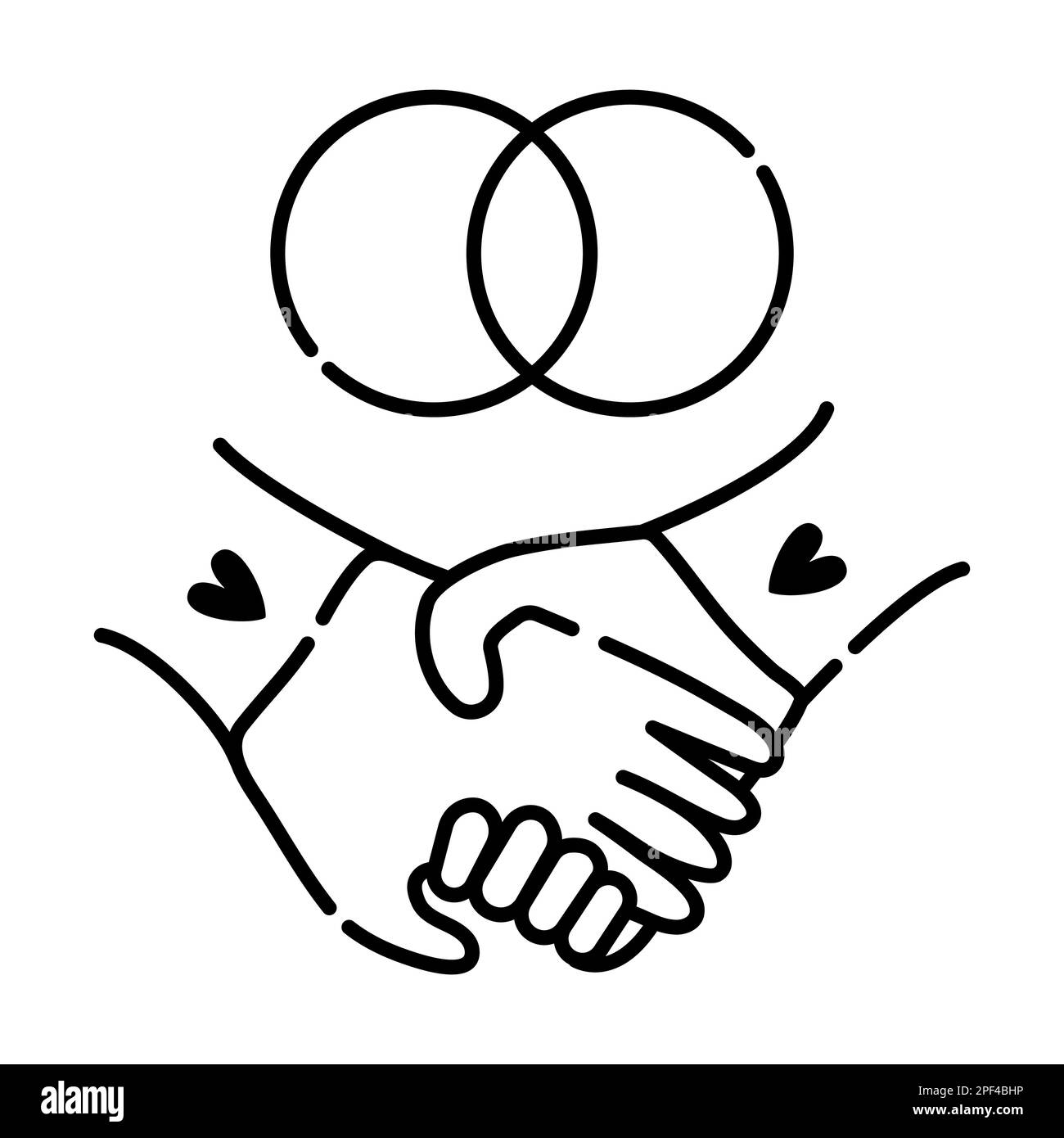 Zeichen der Ehe, Händchen halten, Symbol mit schwarzer Linie Stock Vektor