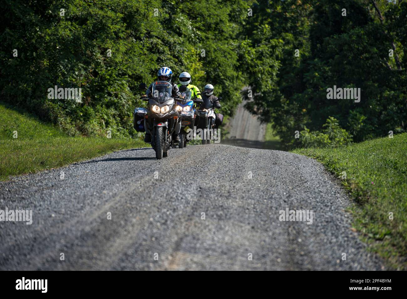 UNITED STATES - Juni 30, 2019: Motorradfahrer Tour die Nebenstraßen der westlichen Loudoun hier südlich auf Willisville Straße geleitet. (Foto von Douglas Graham/WLP Stockfoto