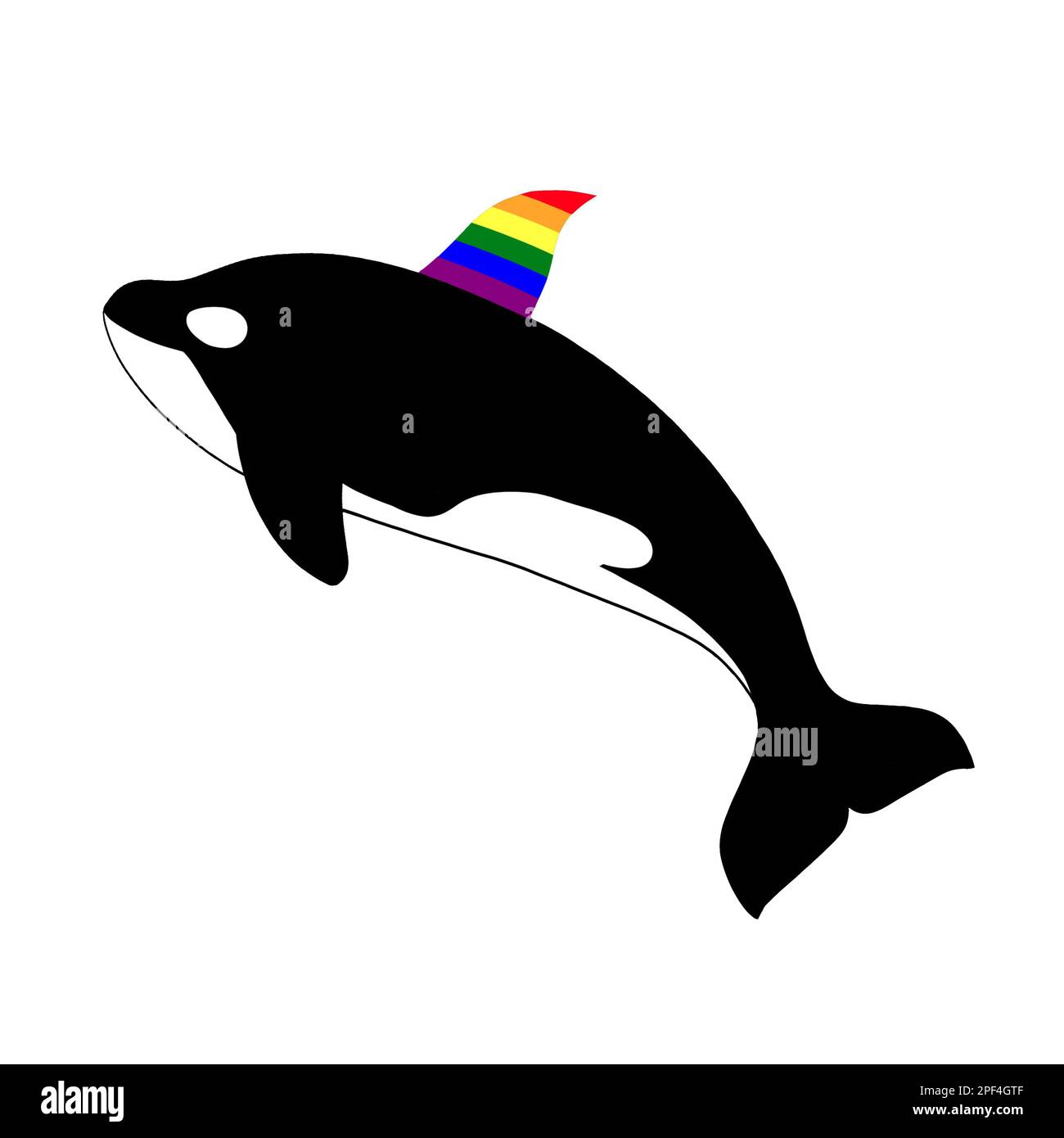 Orca-Killerwal mit schwuler Rainbow-Rückenflosse. Naturschutzkonzept für Wildtiere. Clip Art isoliert auf weißem Hintergrund. Stockfoto