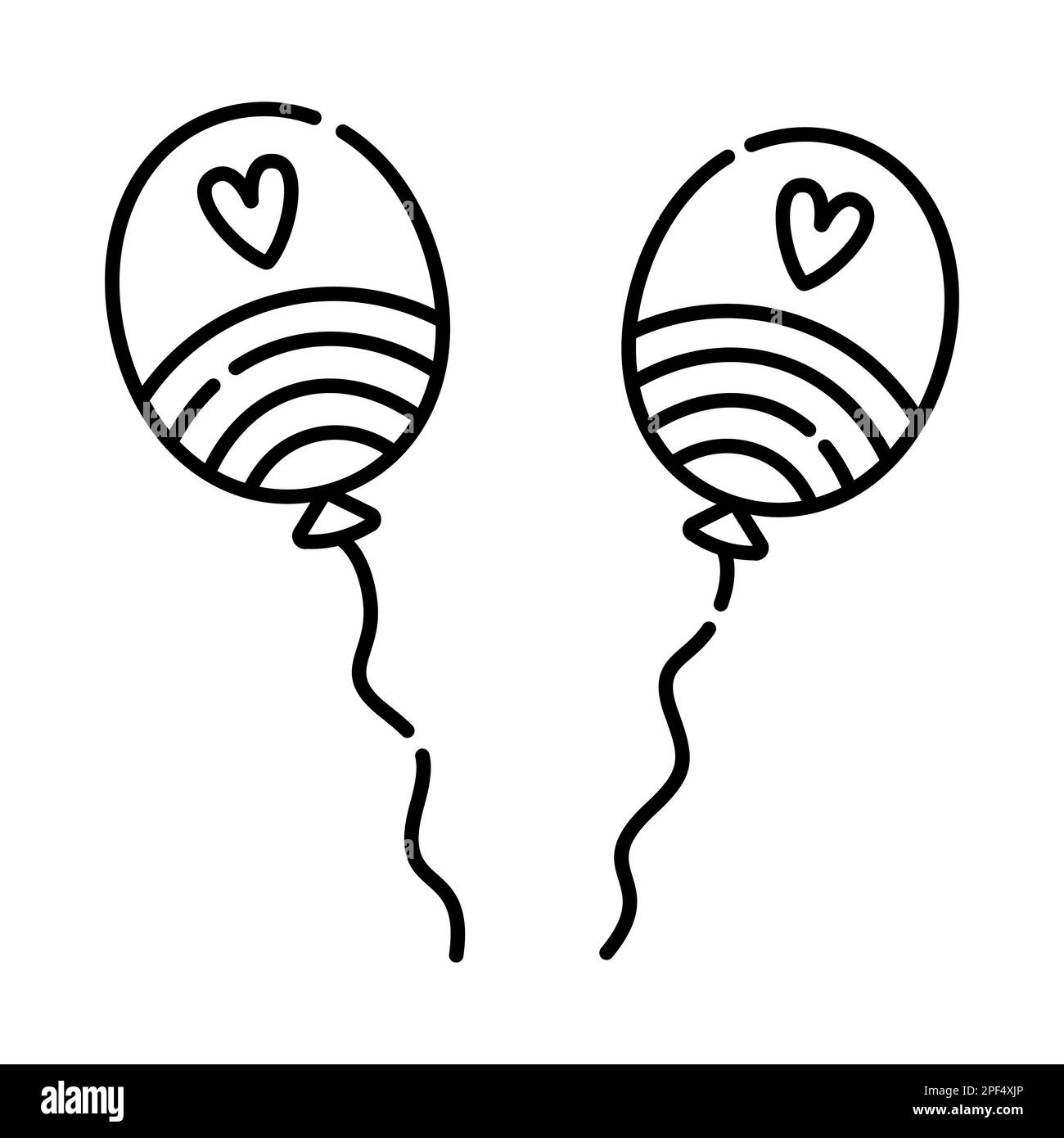 Zwei schwarze Helium-Luftballons mit Regenbögen und Herzen, Vektordarstellung. Symbol für Freiheit und lgbt-Liebe Stock Vektor