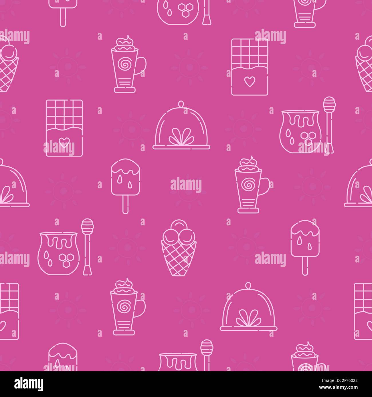 Süßes Zahn-Muster, Desserts und süßes rosa Hintergrund Stock Vektor