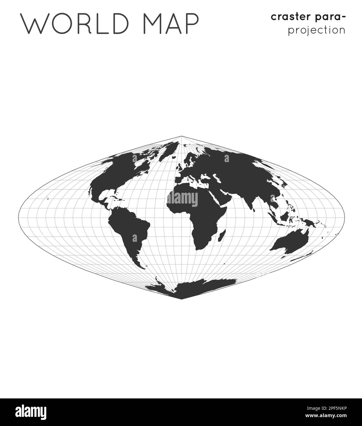 Weltkarte. Globe in Craster-Parabelprojektion, mit Rasterlinien. Moderne Vektordarstellung. Stock Vektor