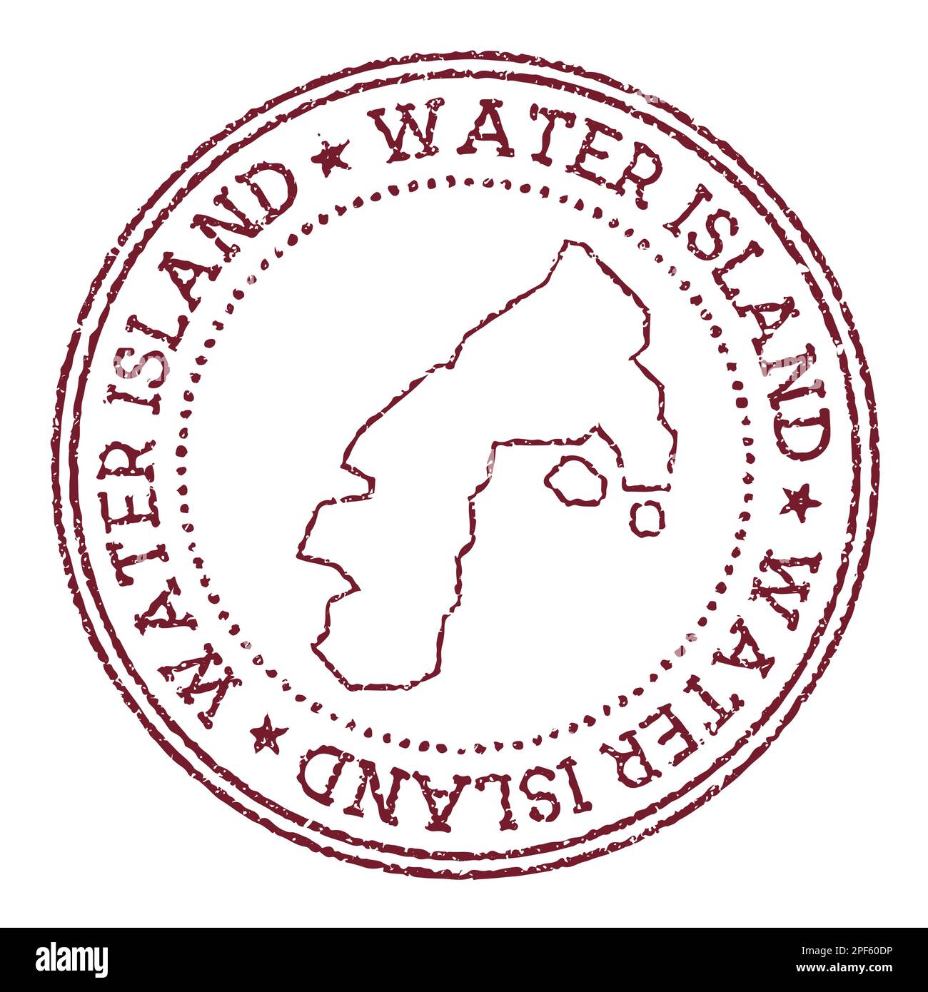 Water Island Rundstempel mit Inselkarte. Vintage-roter Passstempel mit kreisförmigem Text und Sternen, Vektorgrafik. Stock Vektor Water Island Rundstempel mit Inselkarte. Vintage-roter Passstempel mit kreisförmigem Text und Sternen, Vektorgrafik. Stock Vektor