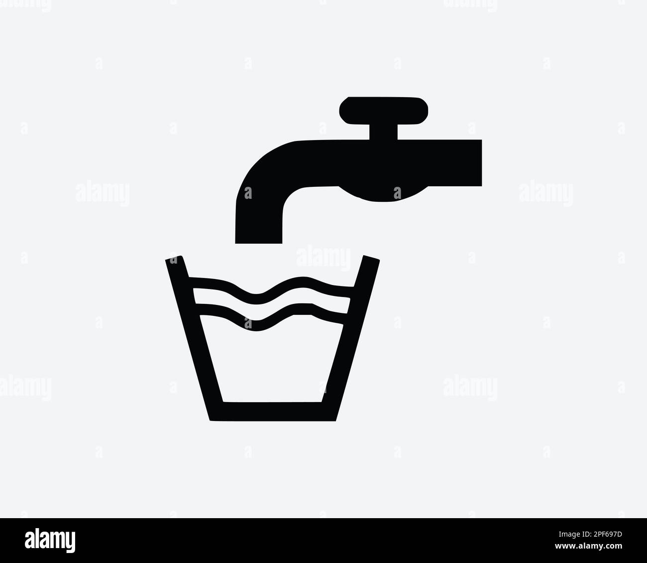 Trinkwasserhahn Wasserhahn Füllbecher Eimer Schwarz Weiß Silhouette Zeichen Symbol Grafik Clipart Bildmaterial Piktogramm Vektor Stock Vektor
