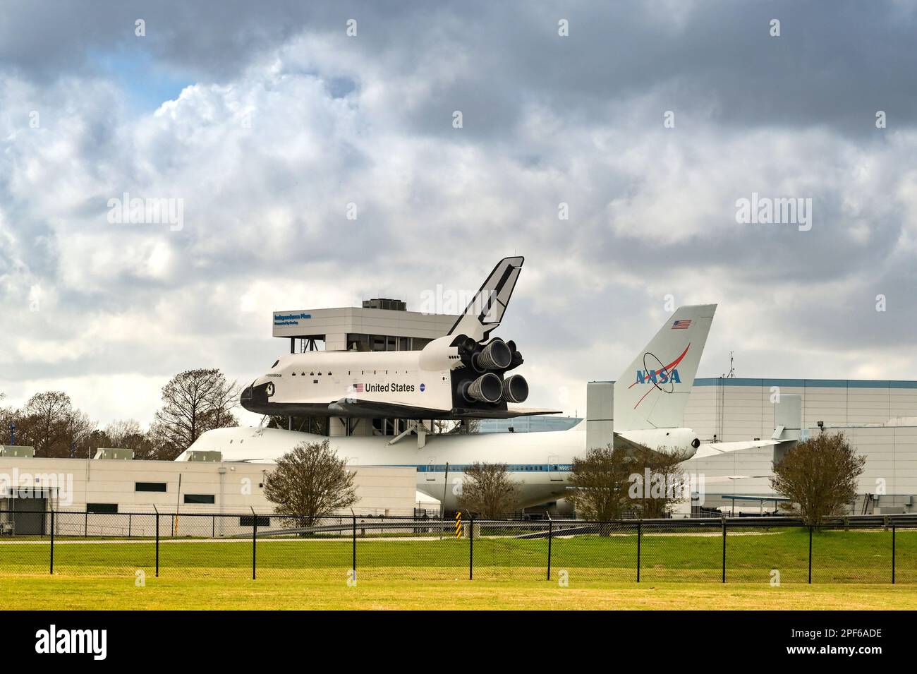 Houston Space Center, Texas, USA - Februar 2023: Boeing 747 Jet für den Transport des Space Shuttles vom Landeplatz zurück zum Startplatz Stockfoto