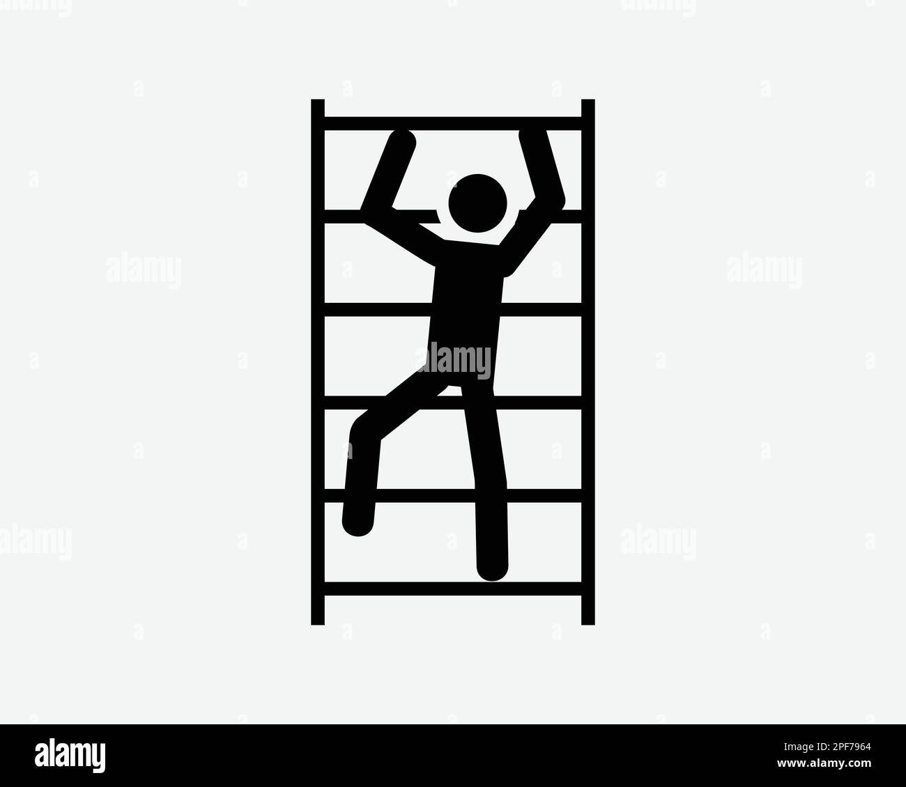 Klettern Leiter Mann Treppe Hochsteigen Stiel Hinauf Figur Schwarze Weiße Silhouette Symbol Schild Grafikclipart Kunstwerk Abbildung Piktogramm Ve Stock Vektor
