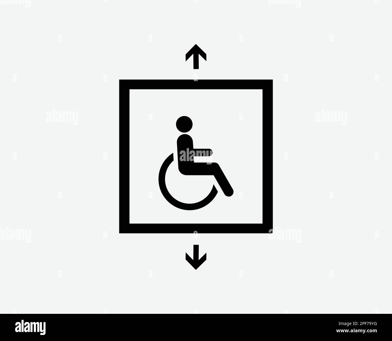 Disable Elevator Handicap Lift Rollstuhl Zugang Beschilderung Schwarzweiß Silhouettenzeichen Symbol Clipart Grafik Bildmaterial Piktogramm Illustration Vector Stock Vektor