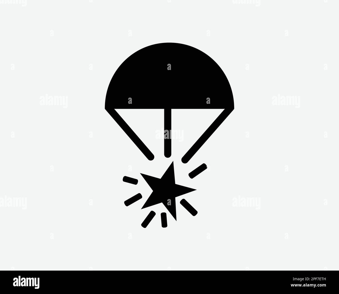 Fallschirm-Flare Star Rakete Notfallrettung Schwarz Weiß Silhouette Symbol Symbol Grafik Clipart Bildmaterial Piktogramm Vektor Stock Vektor
