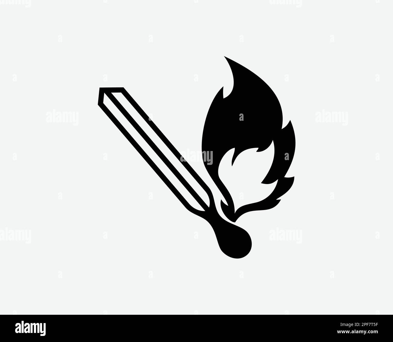 Brennendes Matchstick Light Match Stick Feuer Flamme Burn Schwarz Weiß Silhouettensymbol Zeichen Grafik Clipart Bildmaterial Piktogramm Vektor Stock Vektor