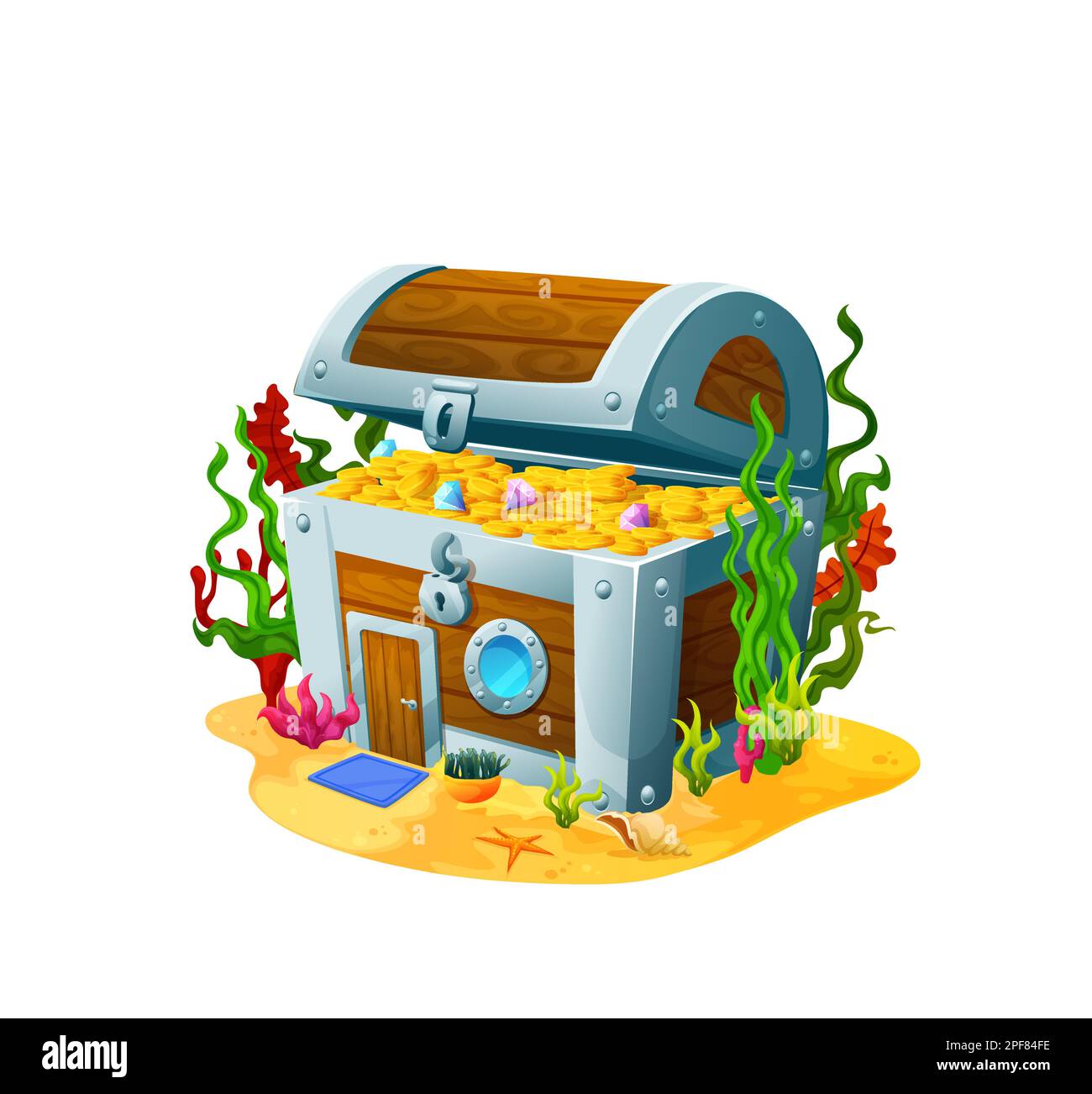 Cartoon-Schatztruhe, Unterwasserhaus, Unterwasserwohnung ...