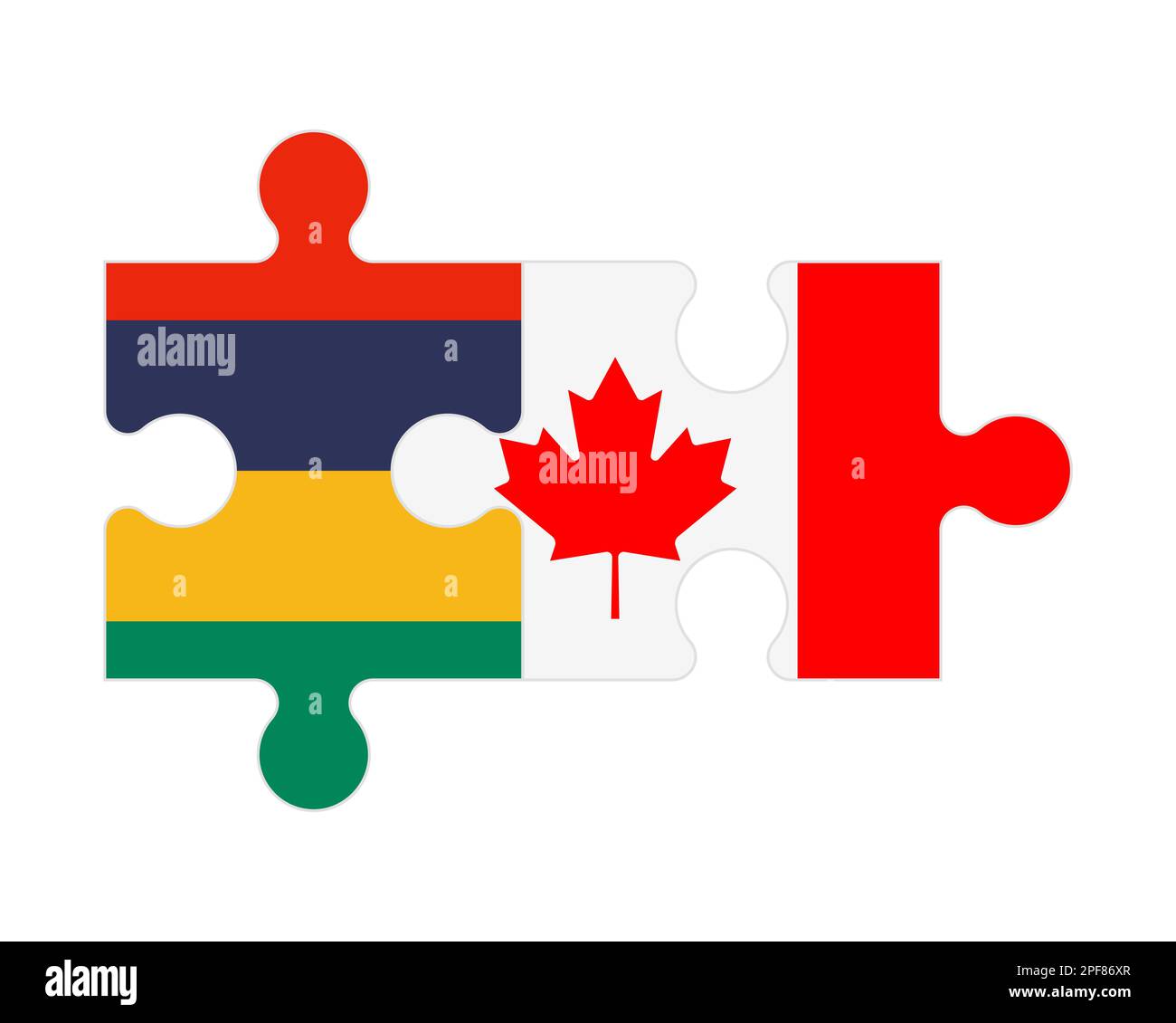 Zusammenhängendes Puzzle von Flaggen von Mauritius und Kanada, Vektor Stock Vektor