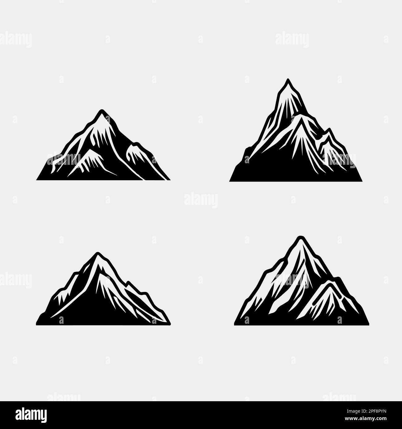 Silhouette „Mountain“ – Vektorsymbol. Felsige Gipfel. Gebirgszüge. Schwarz-weißes Bergsymbol Stock Vektor