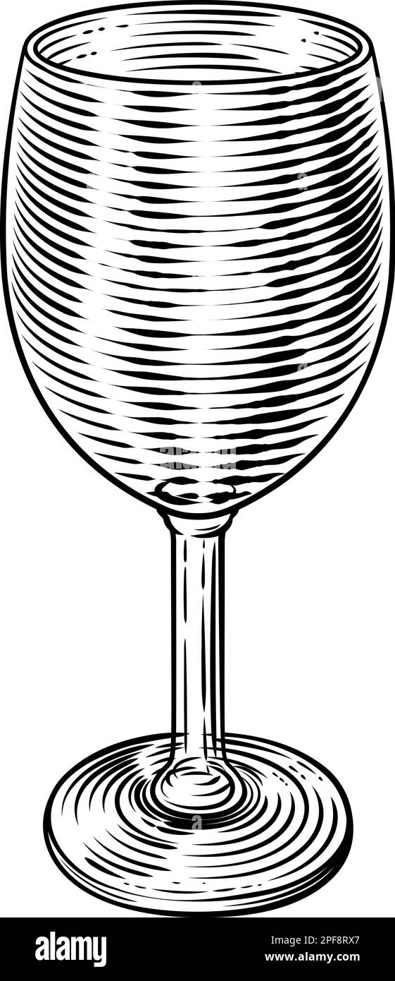 Leeres Weinglas – Holzschnitt Im Vintage-Stil Stock Vektor