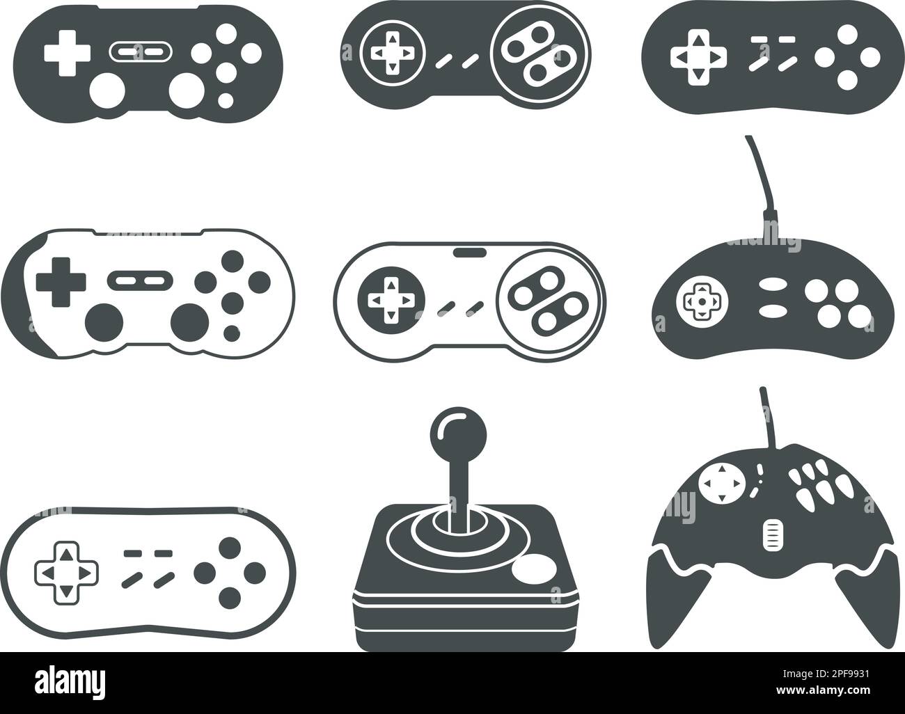 Spielcontroller-Silhouette, Old Game Controller SVG, Joystick für Videospiele, Spielgerät, Vektordarstellung der Spielkonsole. Stock Vektor