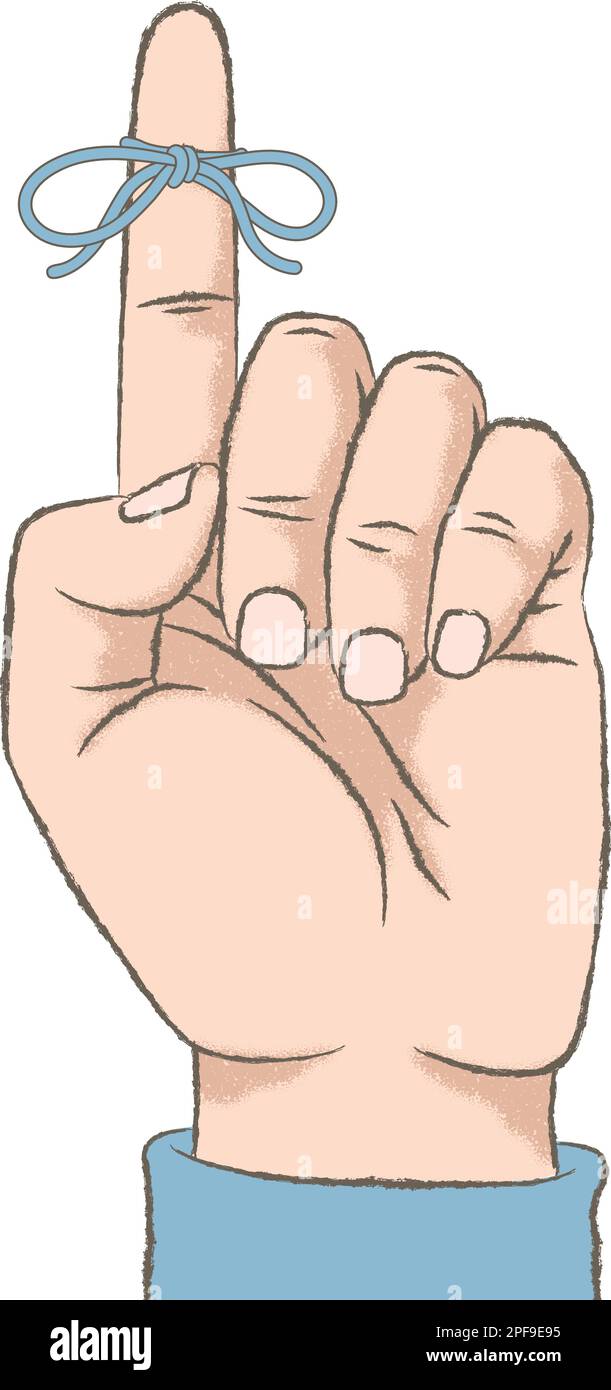Farbdarstellung im Retro-Stil mit einer rauen Textur einer Hand und einem kleinen Band um seinen Zeigefinger. Stock Vektor