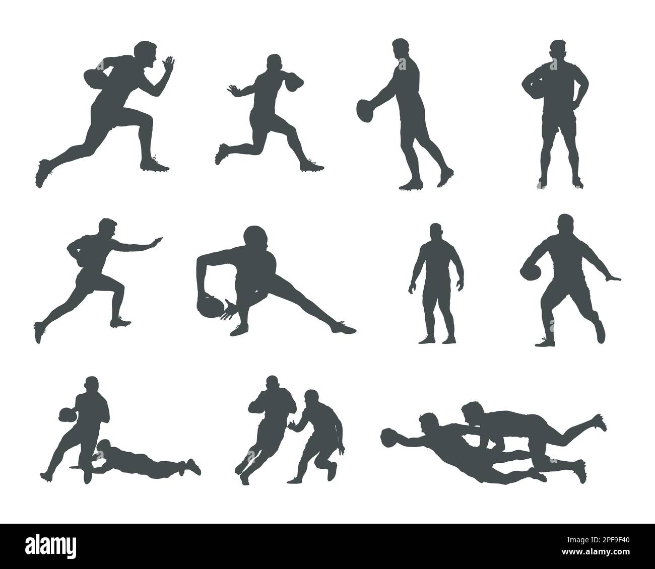 Silhouetten für Rugby-Spieler, Silhouetten für Rugby-Spieler Stock Vektor