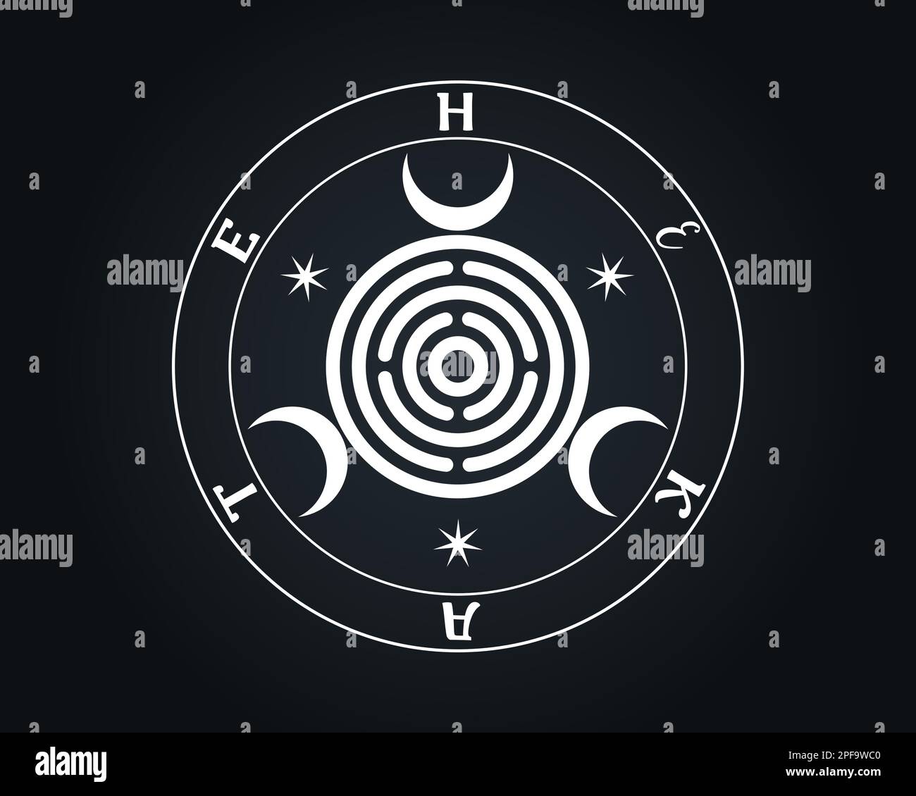 Heilige Geometrie, das Muttersiegel von Hekate alias Hecate griechische Göttin der Hexerei Unterwelt Nekromantik Kreuzung spirituelle griechische griechische Hexe Wicca Stock Vektor