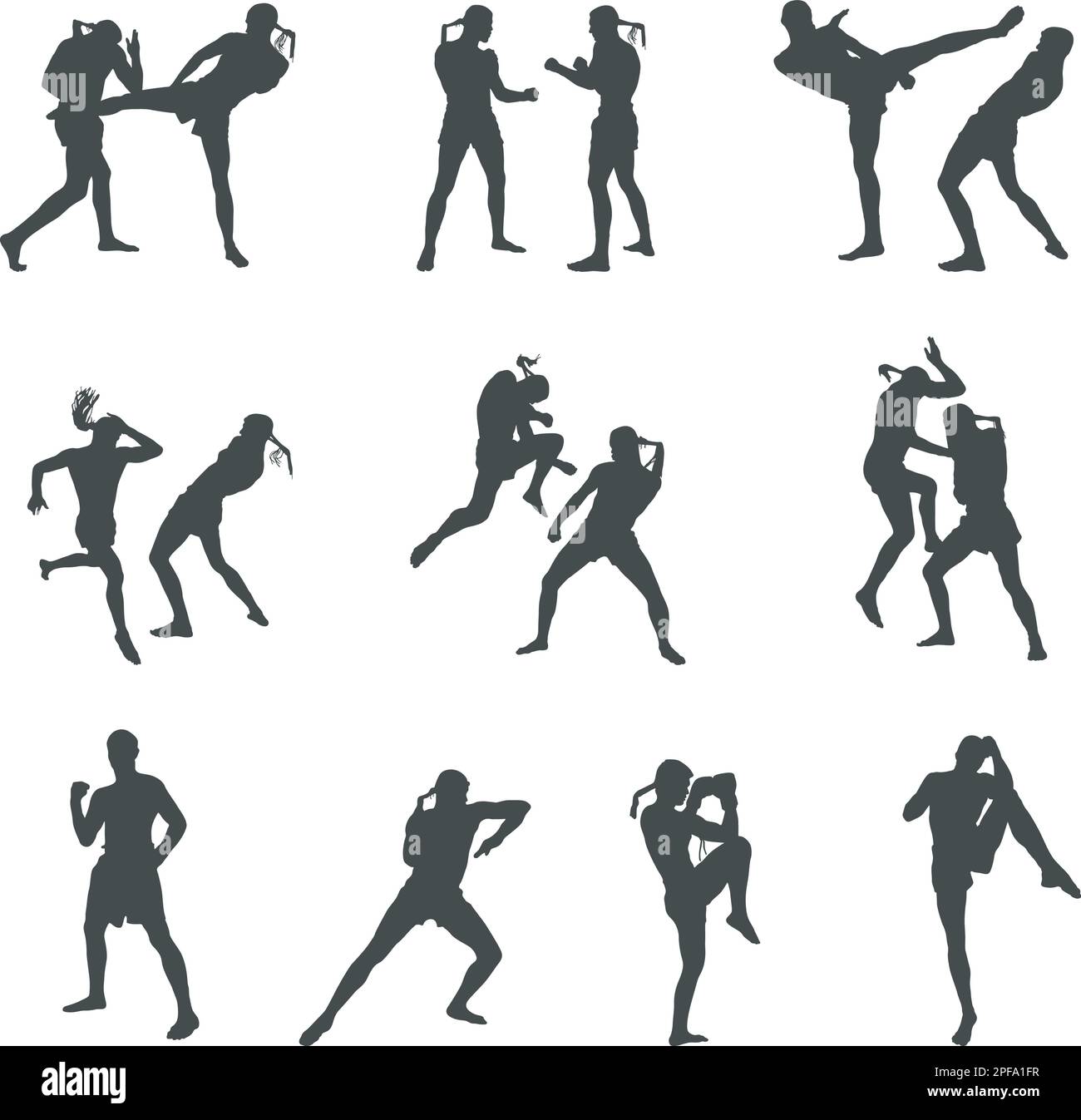 Muay Thai-Boxsilhouette. Muay Thai Boxing SVG, Muay thai Boxing Silhouetten, Thai Boxing Silhouetten Stock Vektor