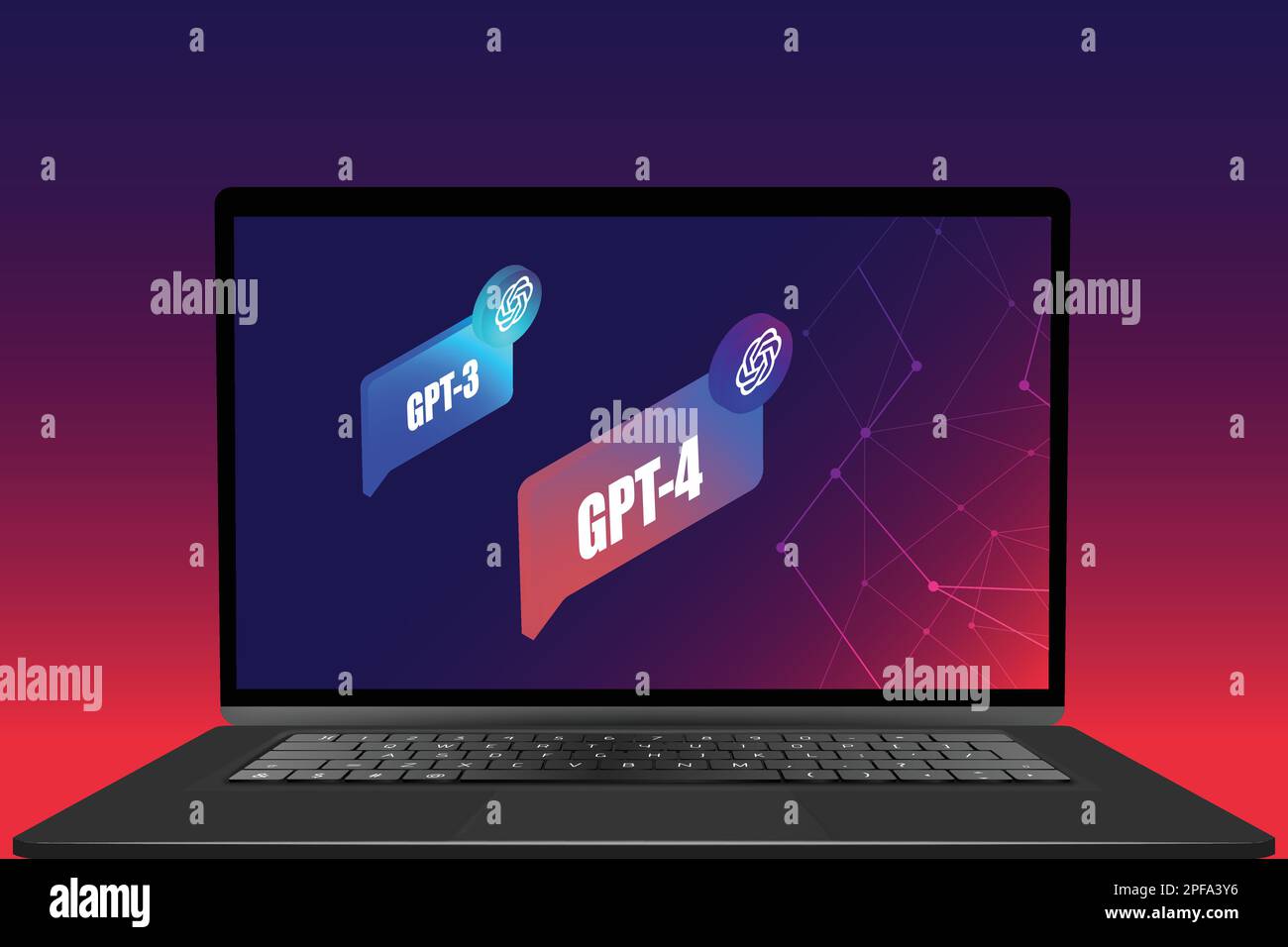 Vergleich der GPT 4-Darstellung mit dem alten gpt 3-Chatbot. Moderner Ai-Chatbot-Vergleich. Stock Vektor