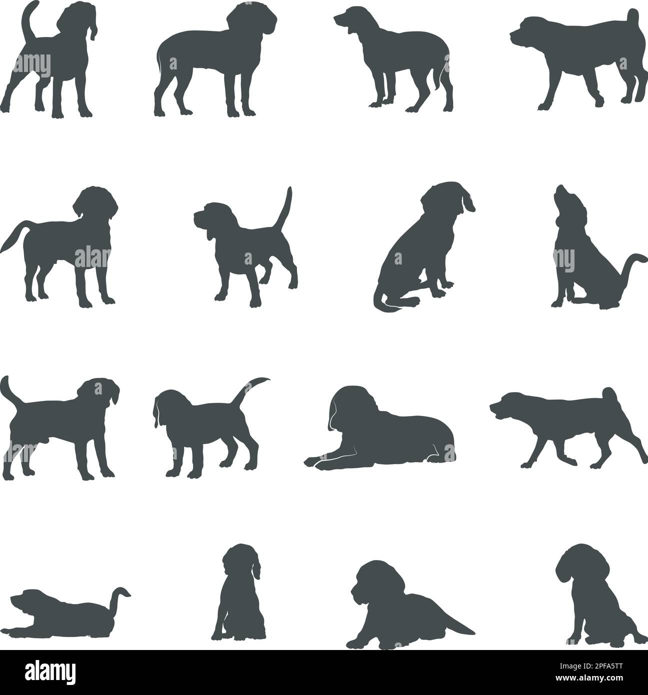 Beagle-Hunde-Silhouetten, Beagle-Silhouetten, Beagle-SVG Stock Vektor