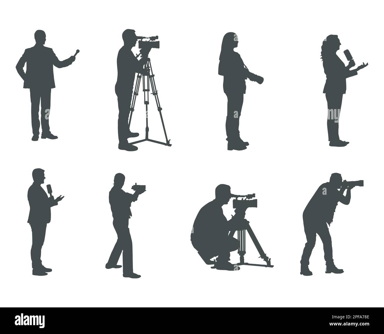 Silhouetten von Reportern, Silhouetten von Journalisten Stock Vektor