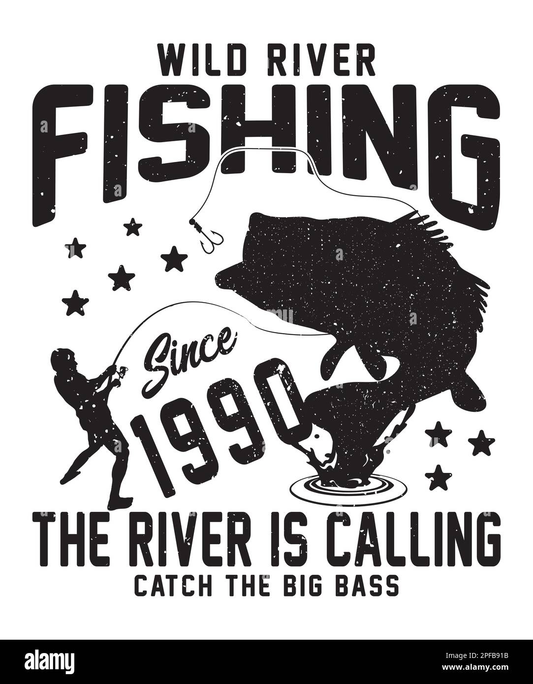 River Fishing-T-Shirt-Design mit Vektorgrafiken Stock Vektor