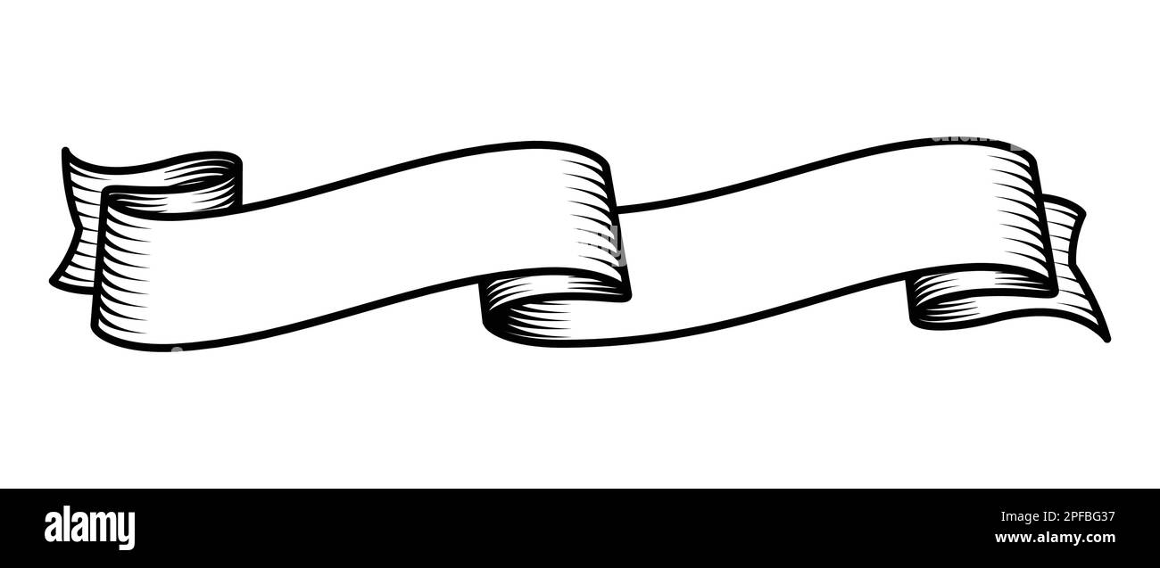 Elegantes, einfaches, breites Vintage-Tattoo-Band-Banner fließende, leere Linien-Vektor isoliert auf weißem Hintergrund Stock Vektor