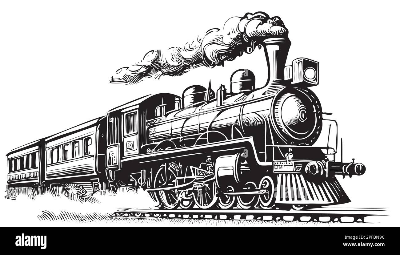 Handgezeichnete Skizze des Retro Steam Train Stock Vektor