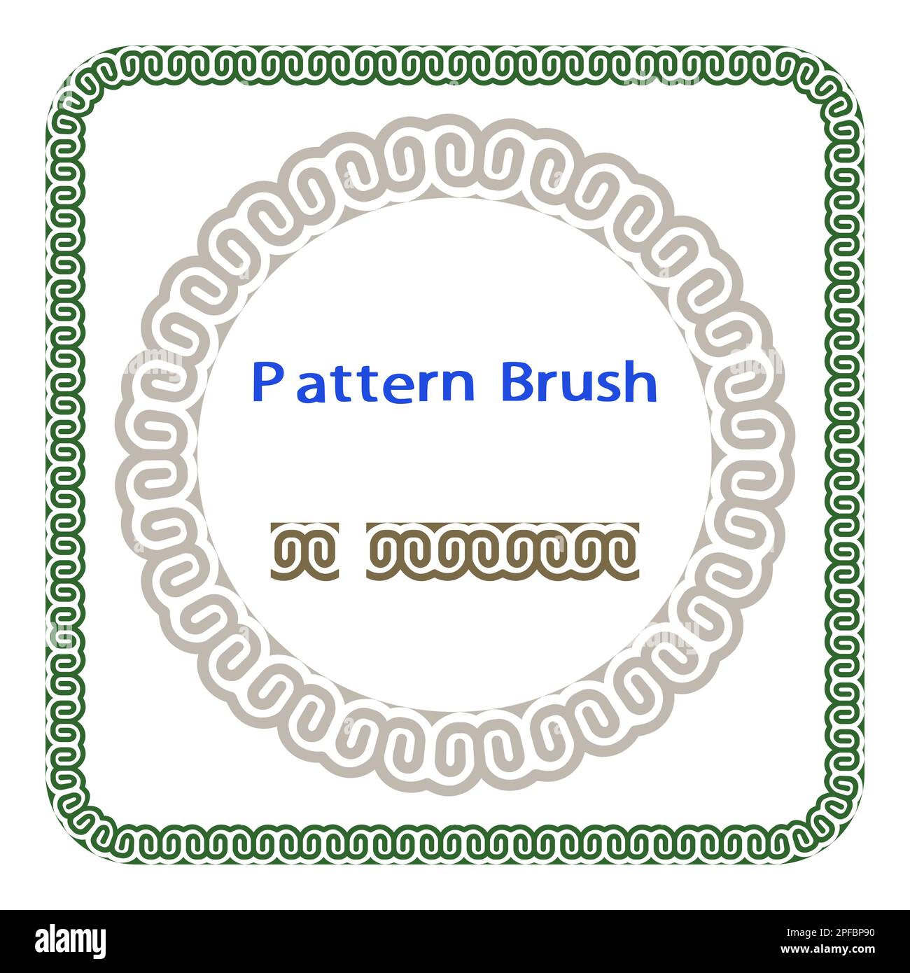 Hellenische Motive. Pinsel für griechische antike Muster, runde und quadratische Rahmen isoliert auf weißem Hintergrund Ornament für dekorative Fliesen Vect Stock Vektor