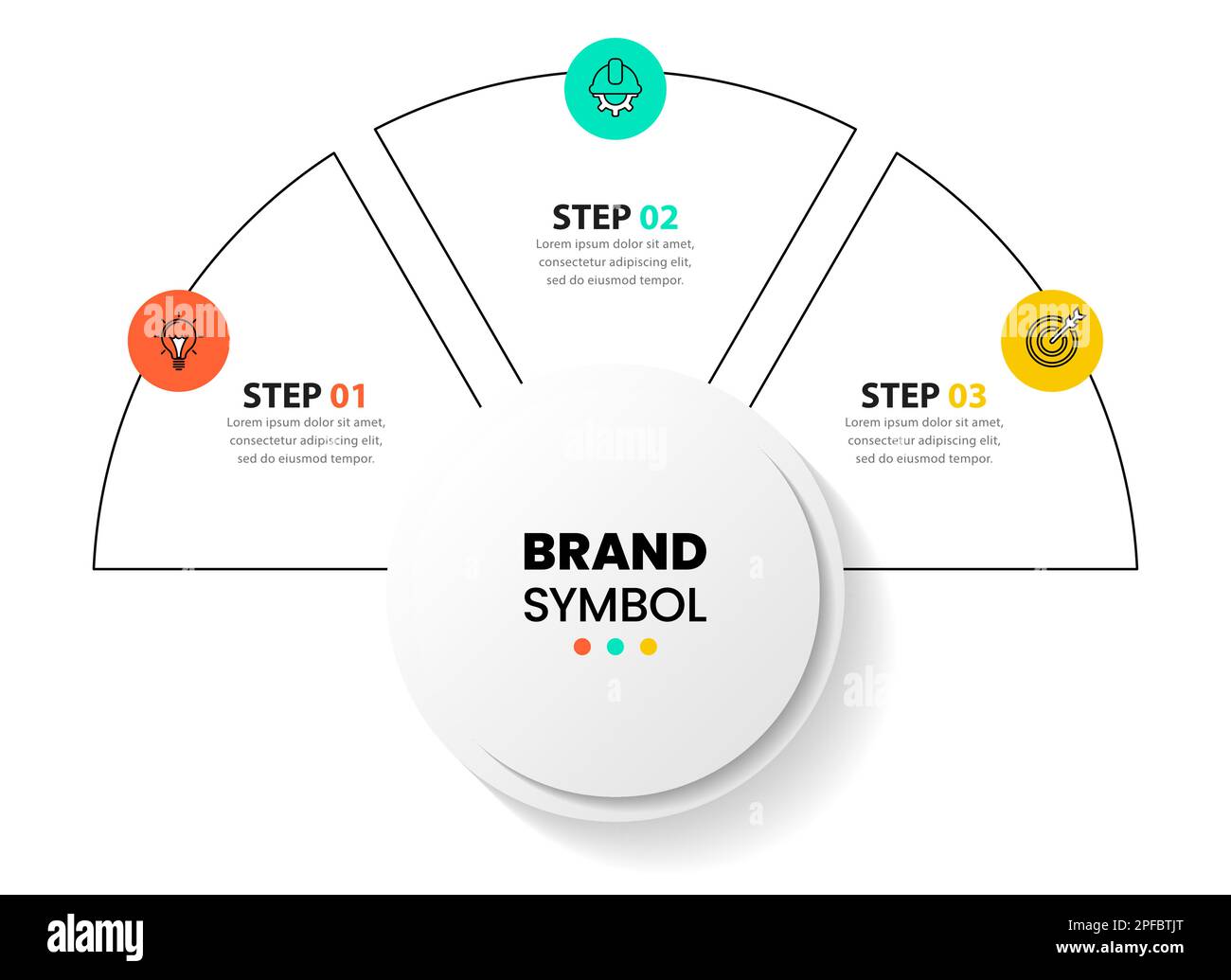 Infografik-Vorlage mit Symbolen und 3 Optionen oder Schritten. Kreis. Kann für Workflow-Layout, Diagramm, Banner, webdesign verwendet werden. Vektorgrafik Stock Vektor