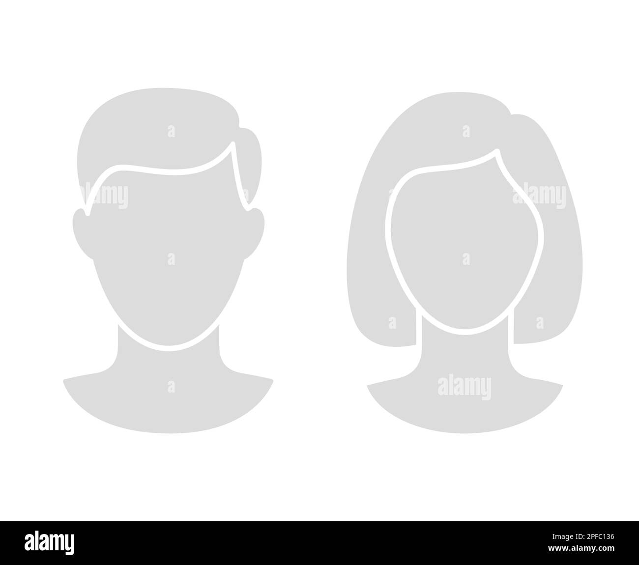 Einfacher Mensch männlicher weiblicher Mann Frau anonymer Kopf mit leeren Gesichtern Darstellung kurze Haare Porträtvektor isoliert auf weißem Hintergrund Stock Vektor