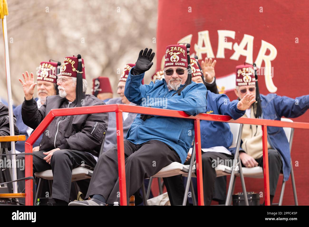 Laredo, Texas, USA - 19. Februar 2022: The Anheuser-Busch Washingtons Geburtstagsparade, Mitglieder der Alzafar Honor Guard Stockfoto