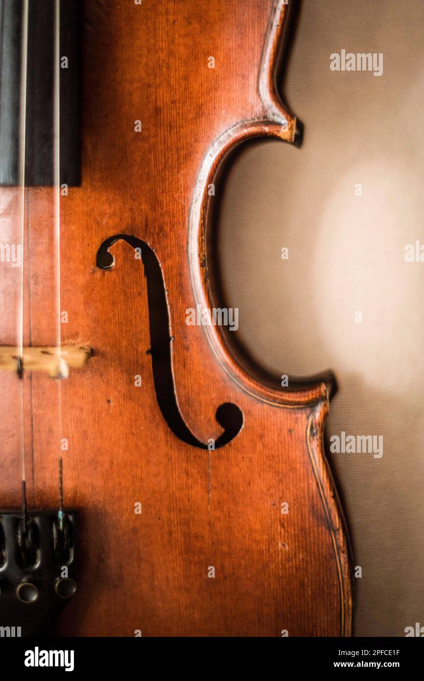Nahaufnahme einer Geige Stockfoto