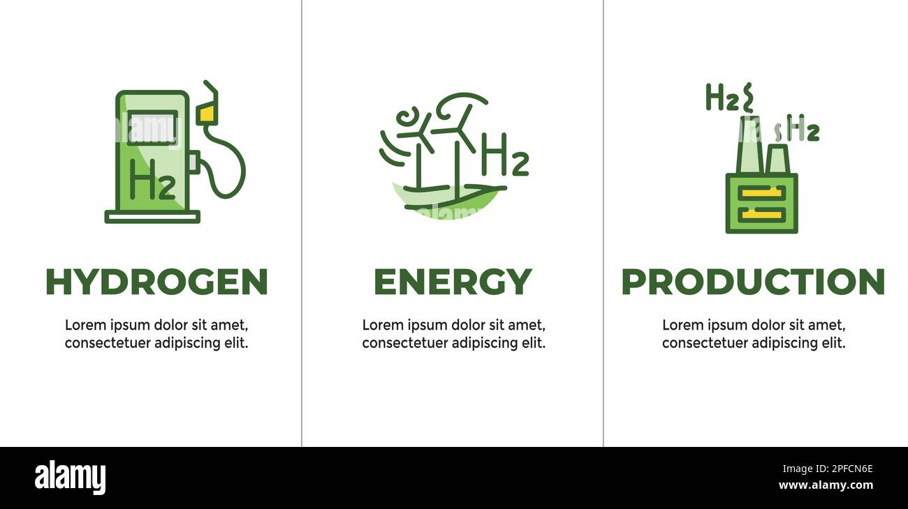 Saubere Wasserstoffproduktion mit Green Energy Icon Set Stock Vektor