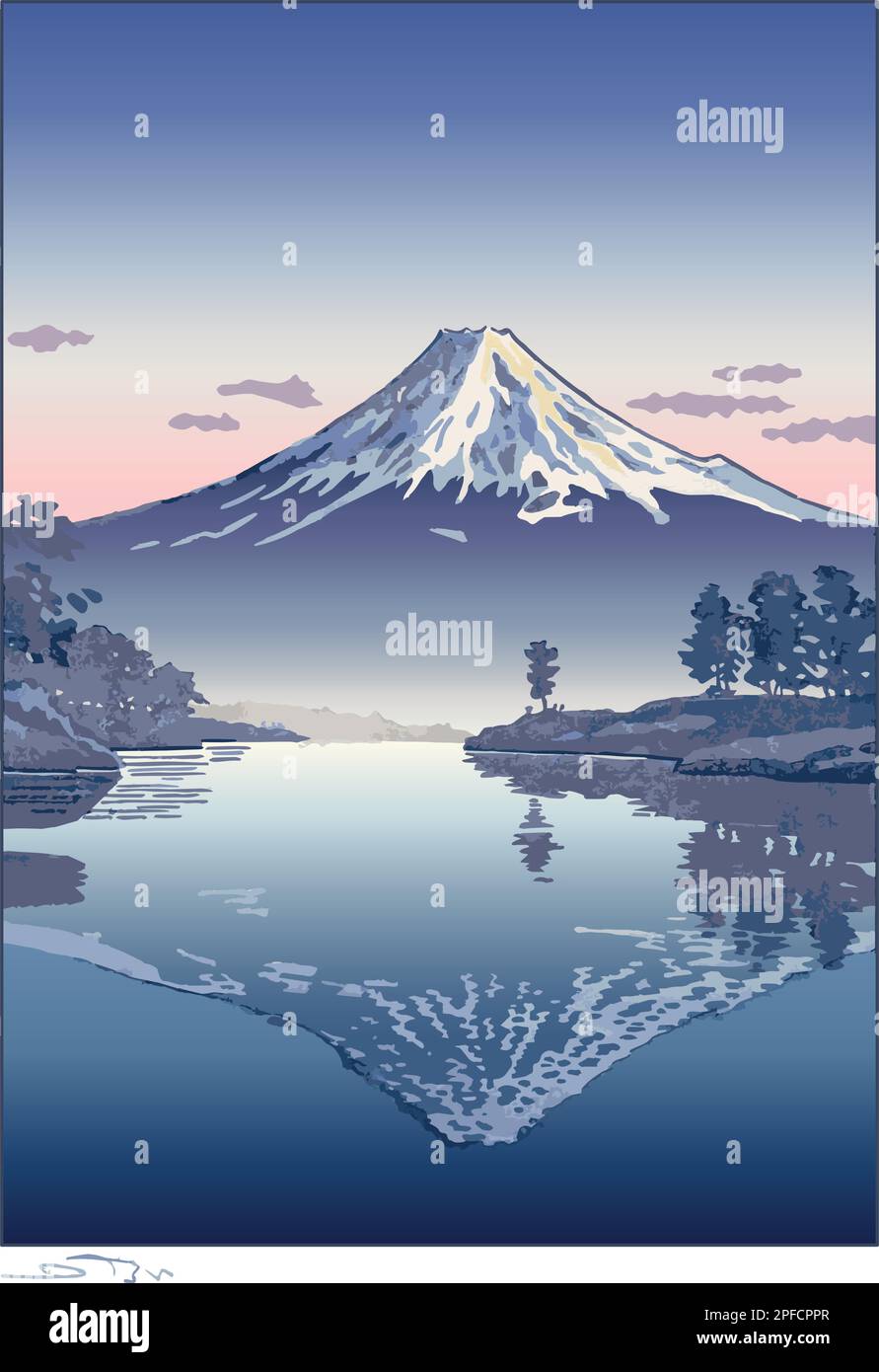 japanische Kunstmalerei am fuji aus der Bucht Tsuchiya Koitsu ukiyoe vektorisierte Vektorzeichnung Stock Vektor