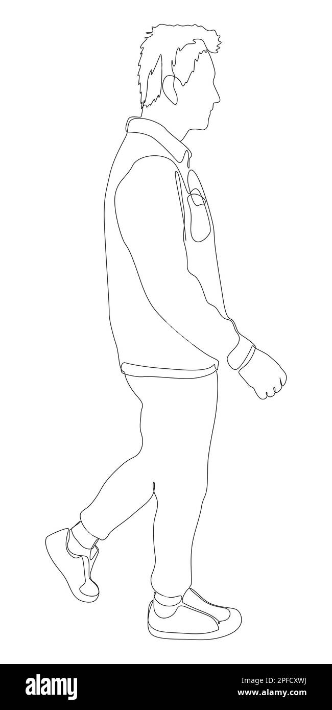 Eine durchgehende Linie von Casual man Walking. Vektorkonzept zur Darstellung dünner Linien. Kontur Zeichnen kreativer Ideen. Stock Vektor