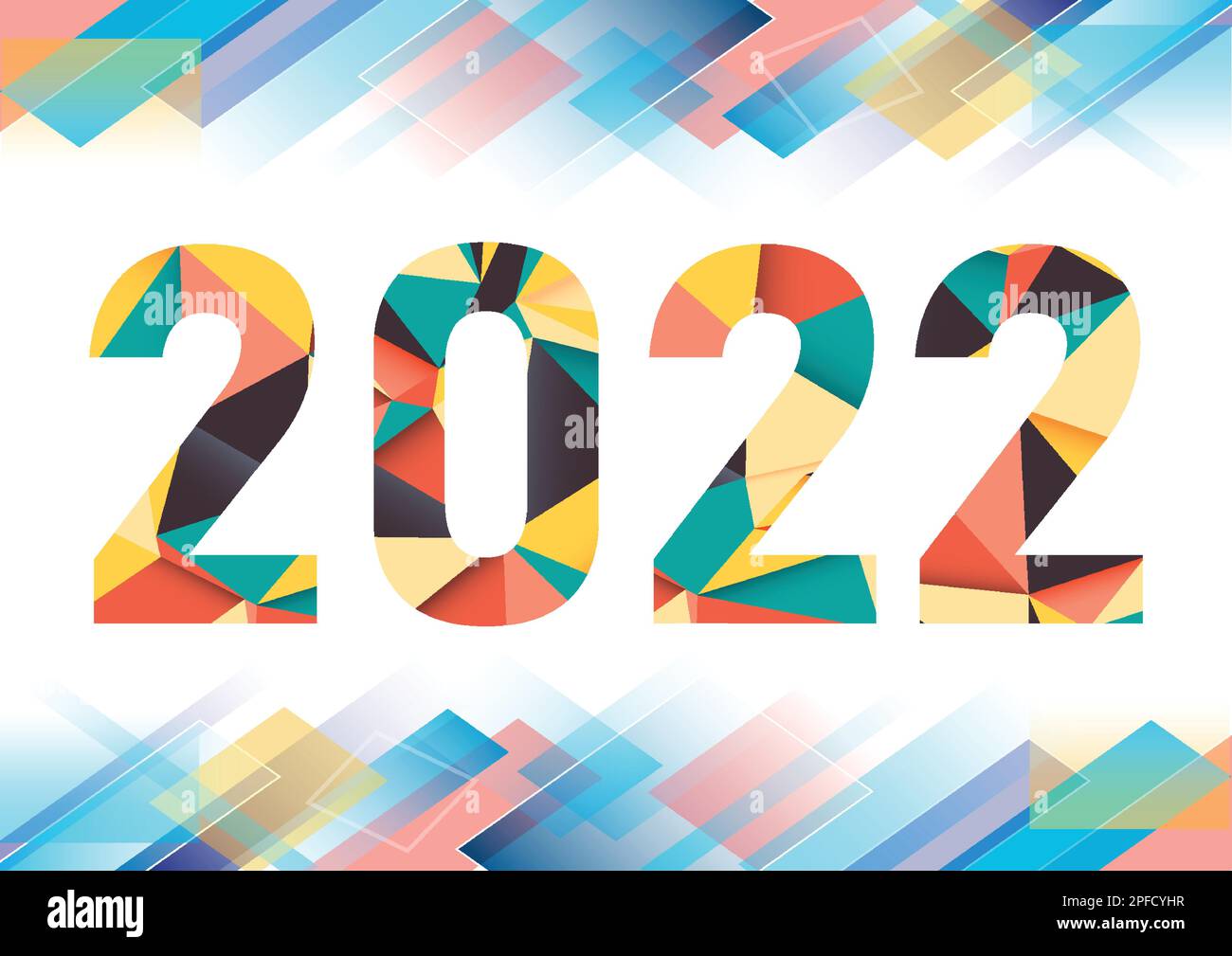 Abstrakte polygonale Zahlen für Neujahr 2022 mit Textur. Moderne futuristische Vorlage für 2022 isoliert auf weißem Hintergrund. Vektordarstellung. Stock Vektor