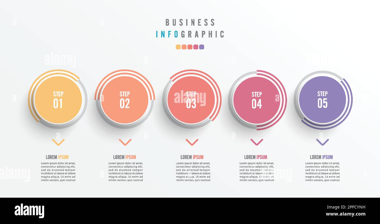 Infografik-Element für Unternehmen mit 5 Optionen, Schritten, Zahlenvektorvorlage Stock Vektor