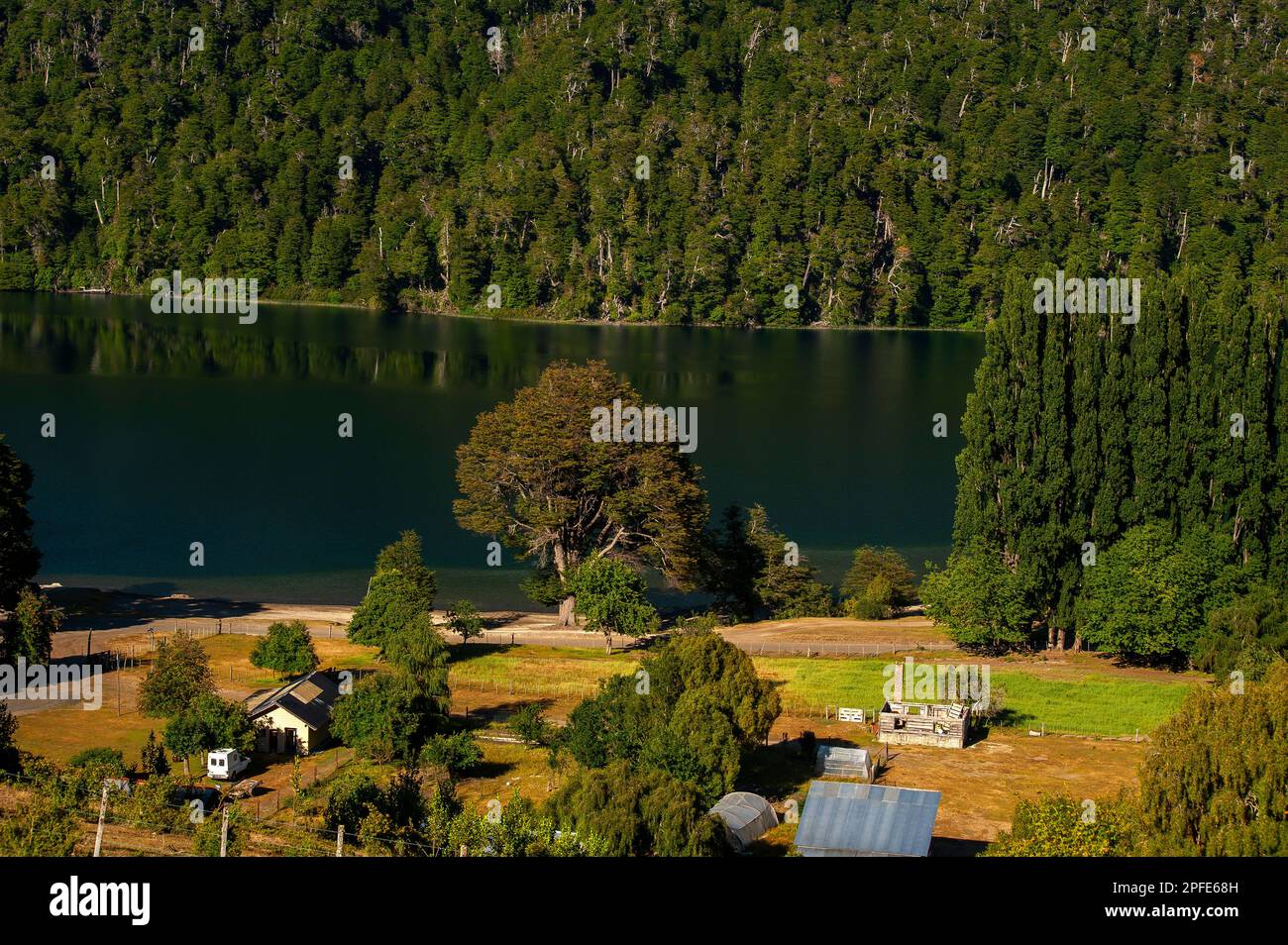 Correntoso Lake aus Sicht der Ruta 40, Ruta de Los Siete Lagos, Route of Seven Lakes, Neuquén, Argentinien Stockfoto