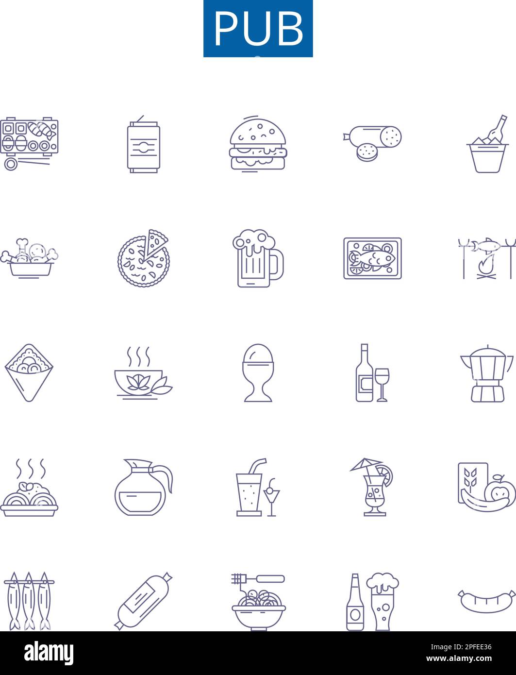 Symbole für Pub-Linien sind eingestellt. Designkollektion von Bar, Alehouse, Tavern, Pubs, Brauerei, Taproom, öffentliches Haus, Bewässerungsloch Konturenvektor Stock Vektor