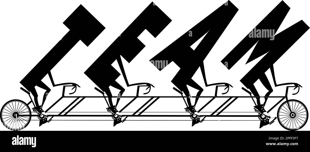 Radfahrer-TEAM. Business- und Sportkonzept. Die Buchstaben T, E, A, M. Schwarz und Weiß Stock Vektor