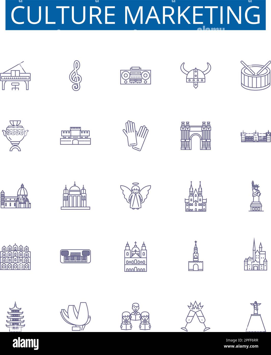 Symbole für Marketinglinien der Kultur sind gesetzt. Design-Sammlung von Kultur, Marketing, Werbung, Strategien, Targeting, Branding, Werbeaktionen, Zielgruppen Stock Vektor