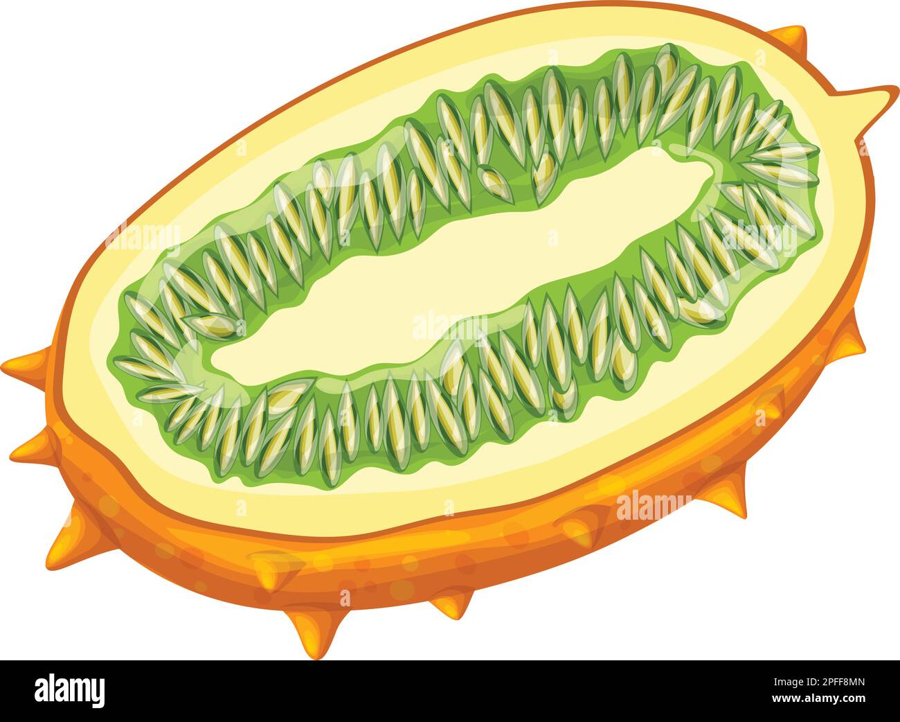 Kiwano Fruit Slice Yellow Cartoon Vektordarstellung Stock Vektor