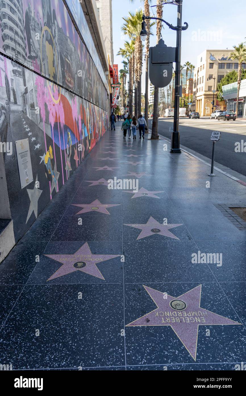 Der Walk of Fame in Hollywood California USA am 5. 2023. Februar Stockfoto