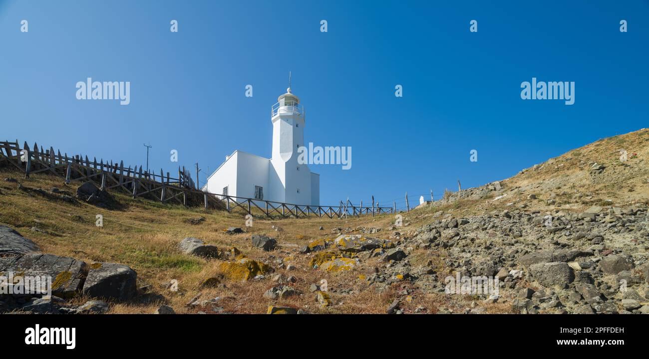 Inceburun Leuchtturm im nördlichsten Teil der Türkei. Sinop, Türkei Stockfoto