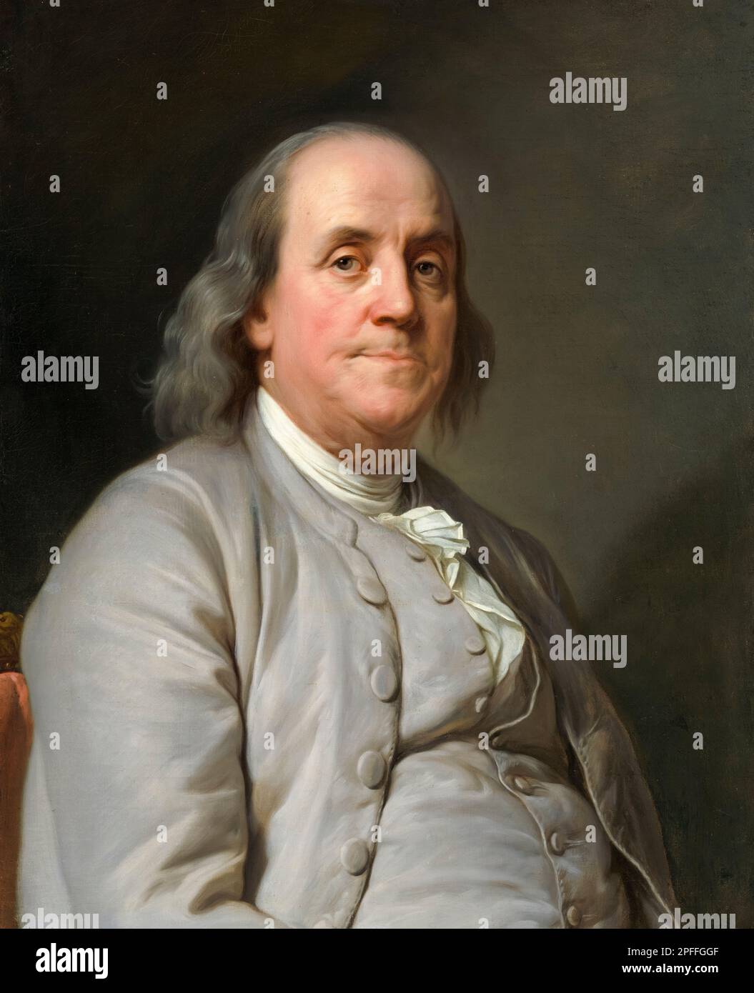 Benjamin Franklin (1706-1790), amerikanische Polymathematik, Schriftsteller, Wissenschaftler, Erfinder, Und Staatsmann. Einer der Gründerväter der Vereinigten Staaten, Porträt in Öl auf Leinwand von Joseph Siffred Duplessis, ca. 1785 Stockfoto