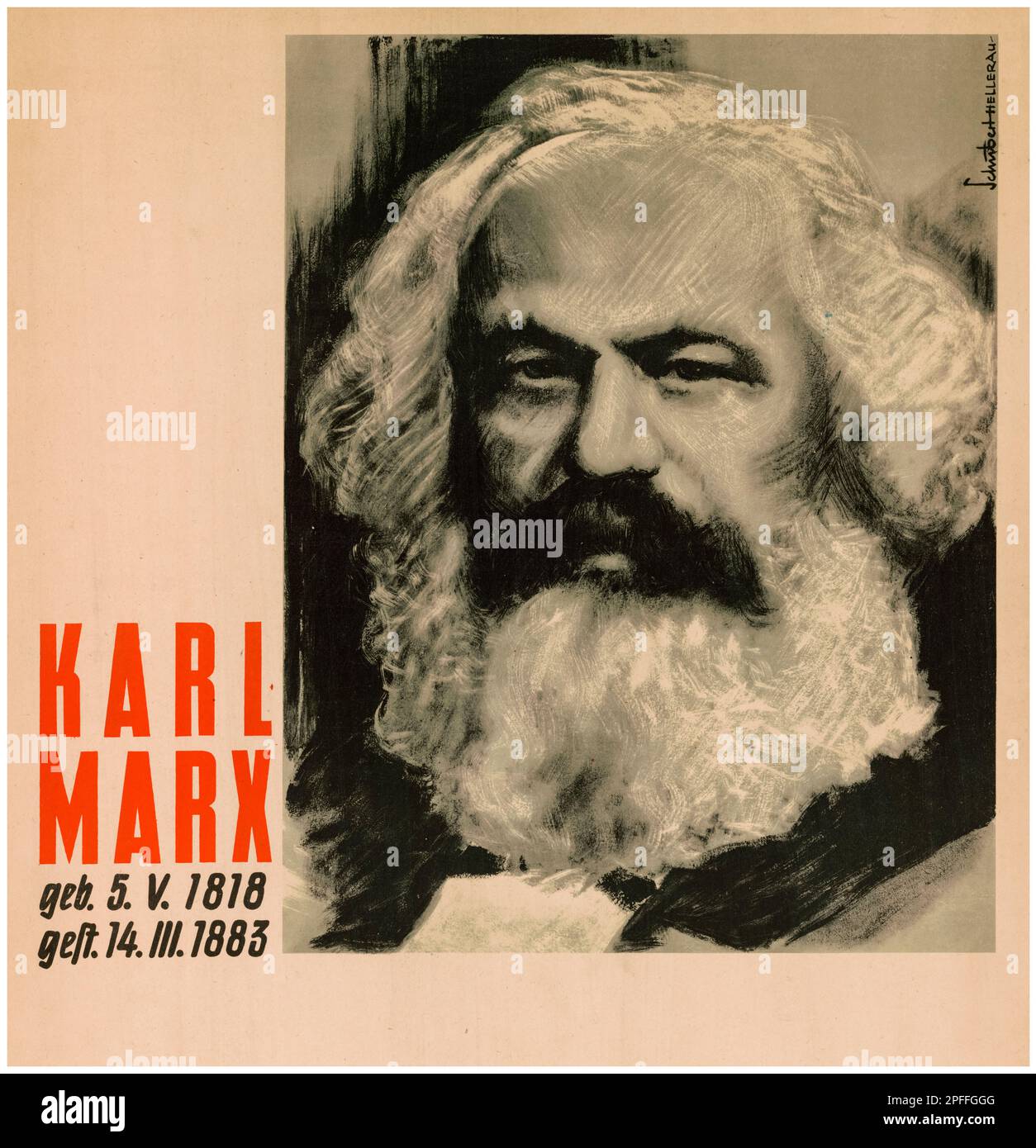 Karl Marx (1818-1883), deutscher Philosoph, Holzschnittholzdruck von Schubert Hellerau, 1892 Stockfoto