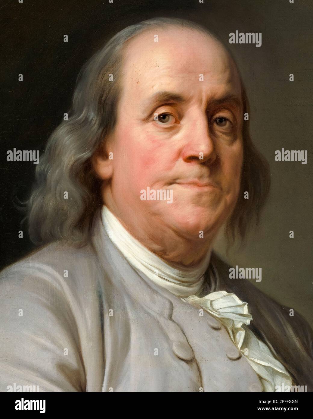 Benjamin Franklin (1706-1790), amerikanische Polymathematik, Schriftsteller, Wissenschaftler, Erfinder, Und Staatsmann. Einer der Gründerväter der Vereinigten Staaten, Porträt in Öl auf Leinwand von Joseph Siffred Duplessis, ca. 1785 Stockfoto