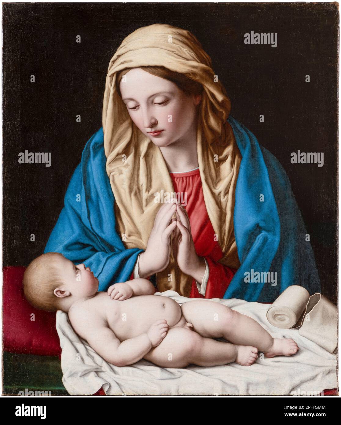 Giovanni Battista Salvi da Sassoferrato heißt Sassoferrato, Mary bewundert das Kind, malt in Öl auf Leinwand, 1640-1660 Stockfoto