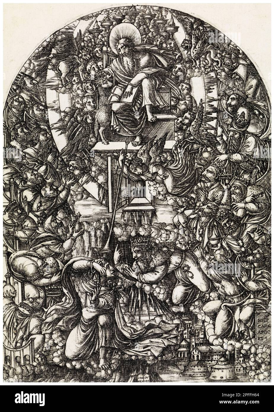 Jean-Federdecke, die apokalyptische Vision Gottes Majestät, Kupfergravierung, 1545-1555 Stockfoto